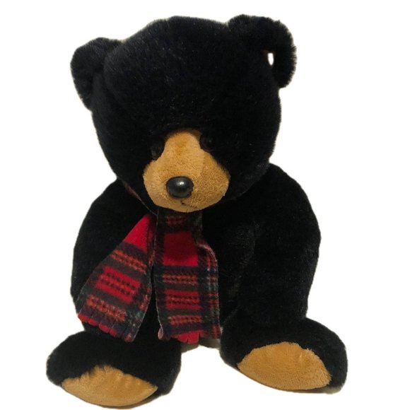 Ty Classic Plush Collection "Woodside" Black Bear Plaid Scarf 9.5"  2007 RETIRED - Picture 8 of 11